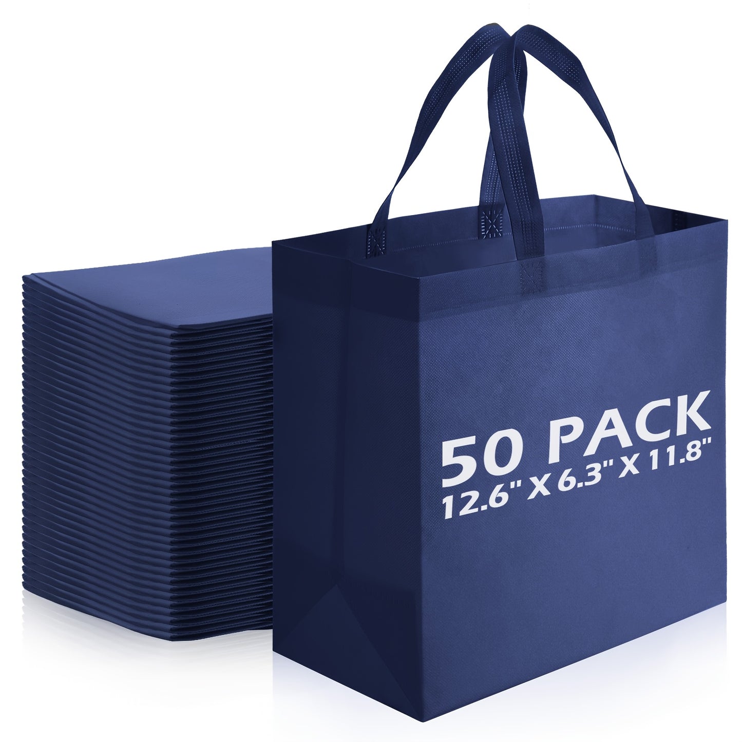 Navy Blue Reusable 50pcs Non Woven Foldable Totes Bag - Bulk Shopping Bags with Handles for Parties Boutiques Retail
