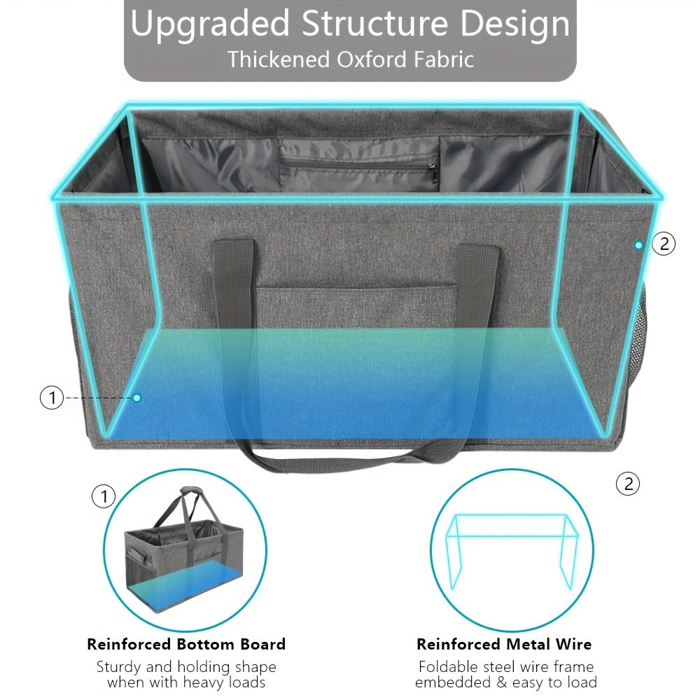 1pc Extra Large Utility Tote Reusable Grocery Bag, Foldable, Upgraded Metal Frame with Sturdy Handles, Reinforced Bottom Heavy Duty Oxford Cloth Moving Shopping Bag, Mounted Closet Systems