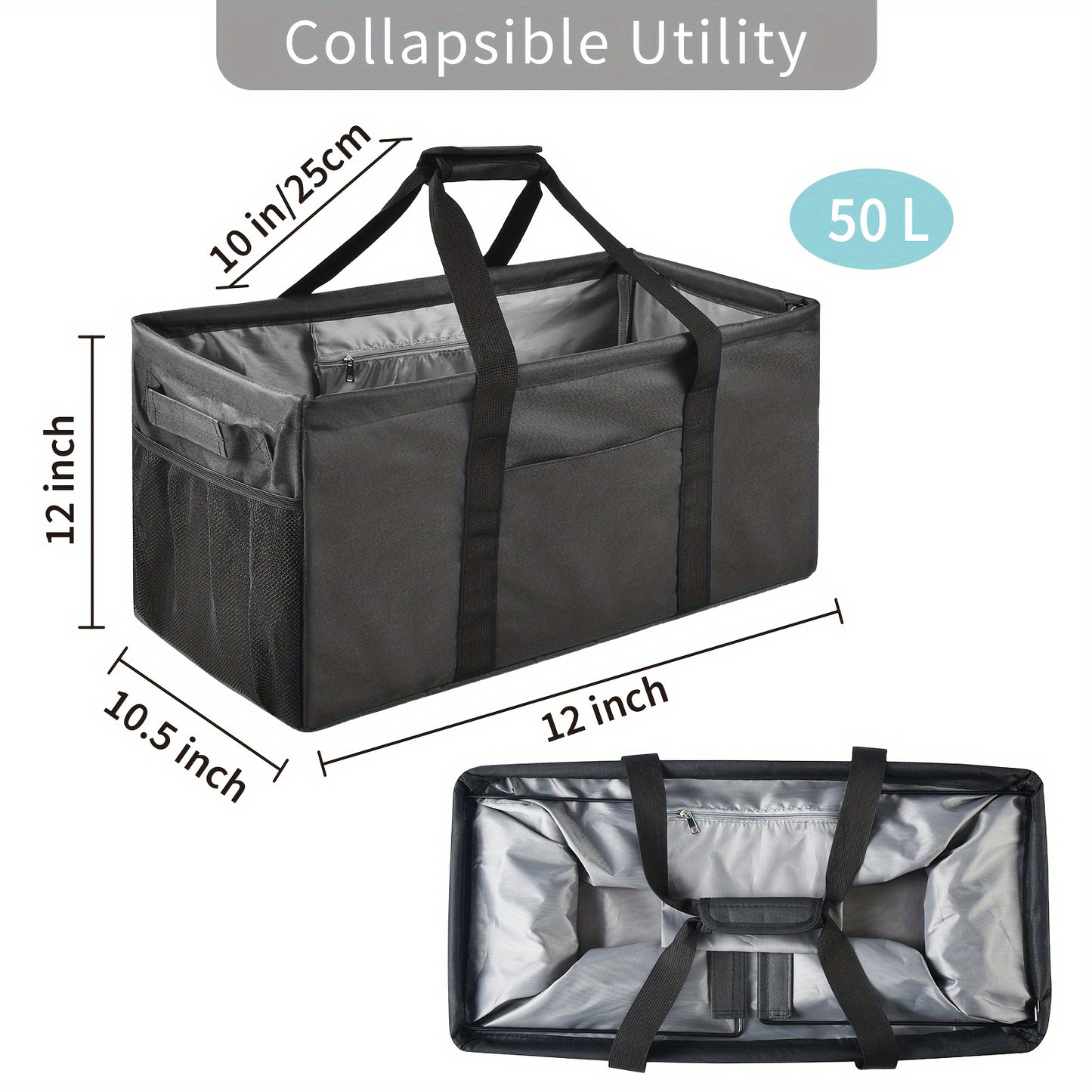 1pc Extra Large Utility Tote Reusable Grocery Bag, Foldable, Upgraded Metal Frame with Sturdy Handles, Reinforced Bottom Heavy Duty Oxford Cloth Moving Shopping Bag, Mounted Closet Systems