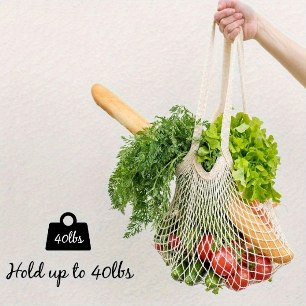 5pcs Reusable Cotton Mesh Tote Bags – High-Quality, Foldable Shopping Bags for Groceries, Beach & Picnics, Large Capacity, Durable & Lightweight, Beige, Orange-Pink, Forest Green