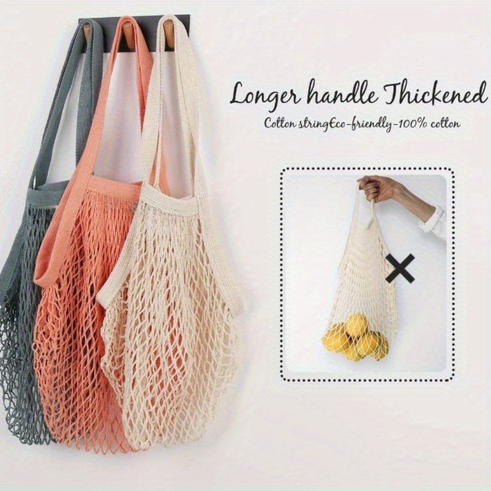 5pcs Reusable Cotton Mesh Tote Bags – High-Quality, Foldable Shopping Bags for Groceries, Beach & Picnics, Large Capacity, Durable & Lightweight, Beige, Orange-Pink, Forest Green