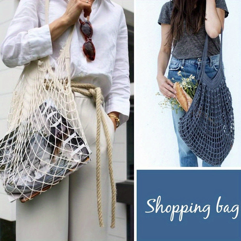 5pcs Reusable Cotton Mesh Tote Bags – High-Quality, Foldable Shopping Bags for Groceries, Beach & Picnics, Large Capacity, Durable & Lightweight, Beige, Orange-Pink, Forest Green