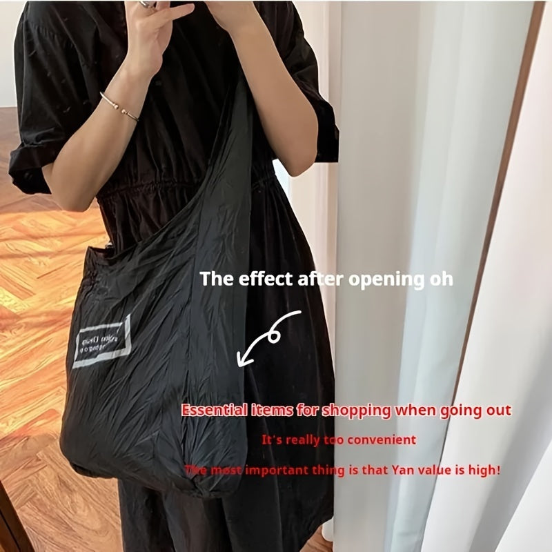 Extra Large Foldable Nylon Shopping Bag With Stretchable Design, Lightweight Grocery Tote, Compact And Lightweight With 3.54-inch Winding Storage Disk For Supermarket And Daily Use