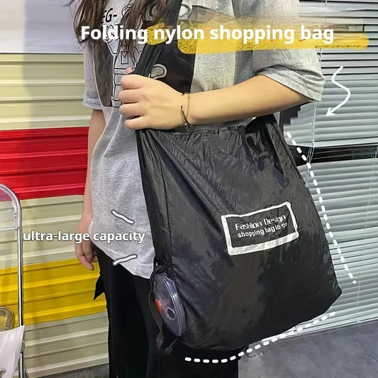 Extra Large Foldable Nylon Shopping Bag With Stretchable Design, Lightweight Grocery Tote, Compact And Lightweight With 3.54-inch Winding Storage Disk For Supermarket And Daily Use