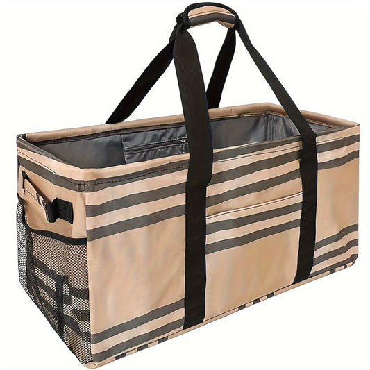 1pc Extra Large Utility Tote Reusable Grocery Bag, Foldable, Upgraded Metal Frame with Sturdy Handles, Reinforced Bottom Heavy Duty Oxford Cloth Moving Shopping Bag, Mounted Closet Systems