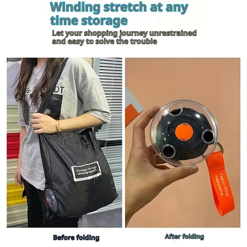 Extra Large Foldable Nylon Shopping Bag With Stretchable Design, Lightweight Grocery Tote, Compact And Lightweight With 3.54-inch Winding Storage Disk For Supermarket And Daily Use
