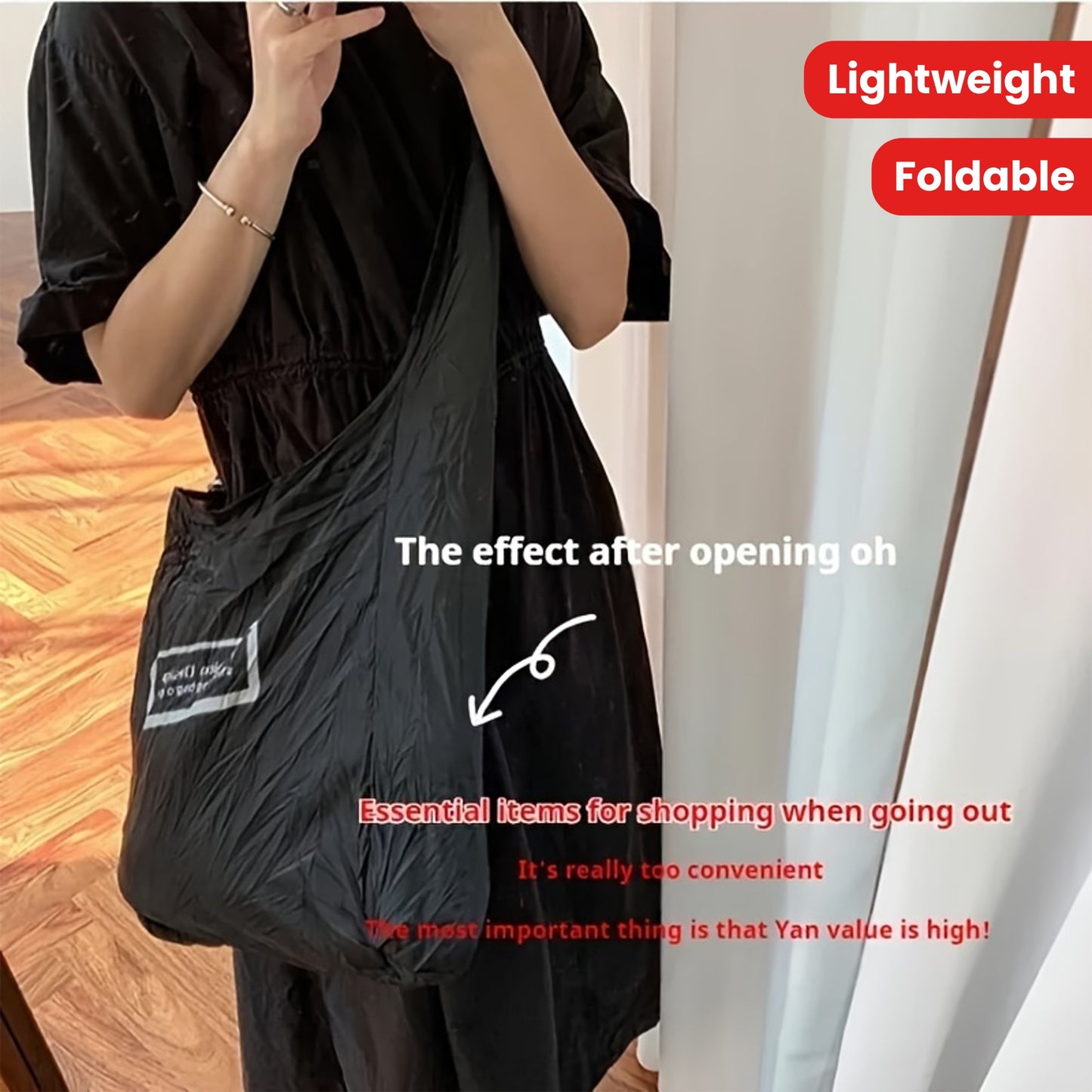 Extra Large Foldable Nylon Shopping Bag With Stretchable Design, Lightweight Grocery Tote, Compact And Lightweight With 3.54-inch Winding Storage Disk For Supermarket And Daily Use