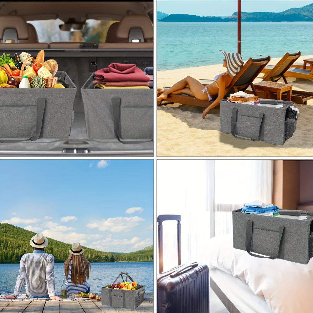 1pc Extra Large Utility Tote Reusable Grocery Bag, Foldable, Upgraded Metal Frame with Sturdy Handles, Reinforced Bottom Heavy Duty Oxford Cloth Moving Shopping Bag, Mounted Closet Systems