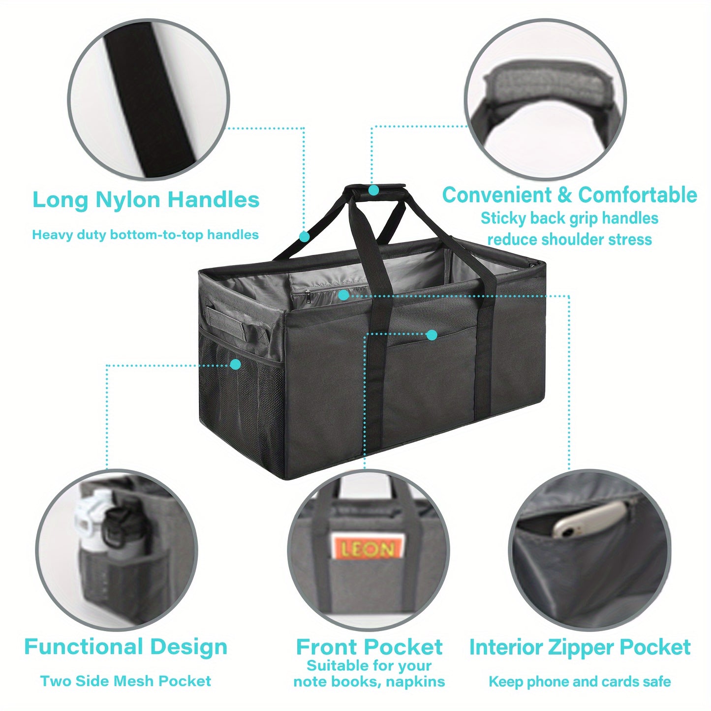 1pc Extra Large Utility Tote Reusable Grocery Bag, Foldable, Upgraded Metal Frame with Sturdy Handles, Reinforced Bottom Heavy Duty Oxford Cloth Moving Shopping Bag, Mounted Closet Systems